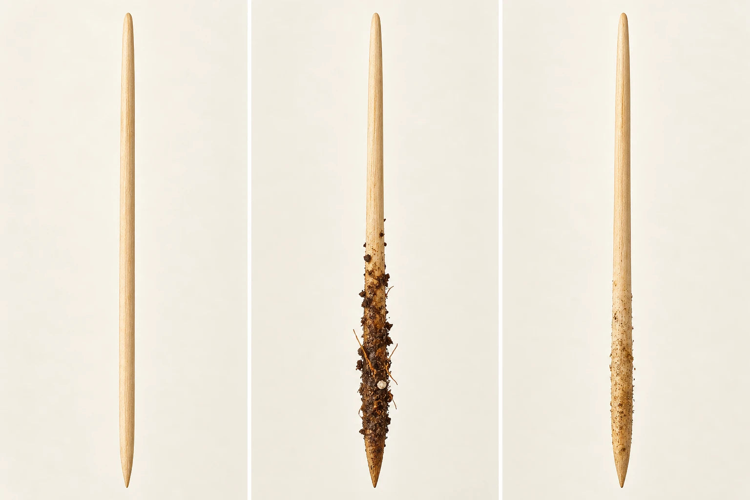 Clean, damp and drier examples: residue is a clue, not a calibrated reading