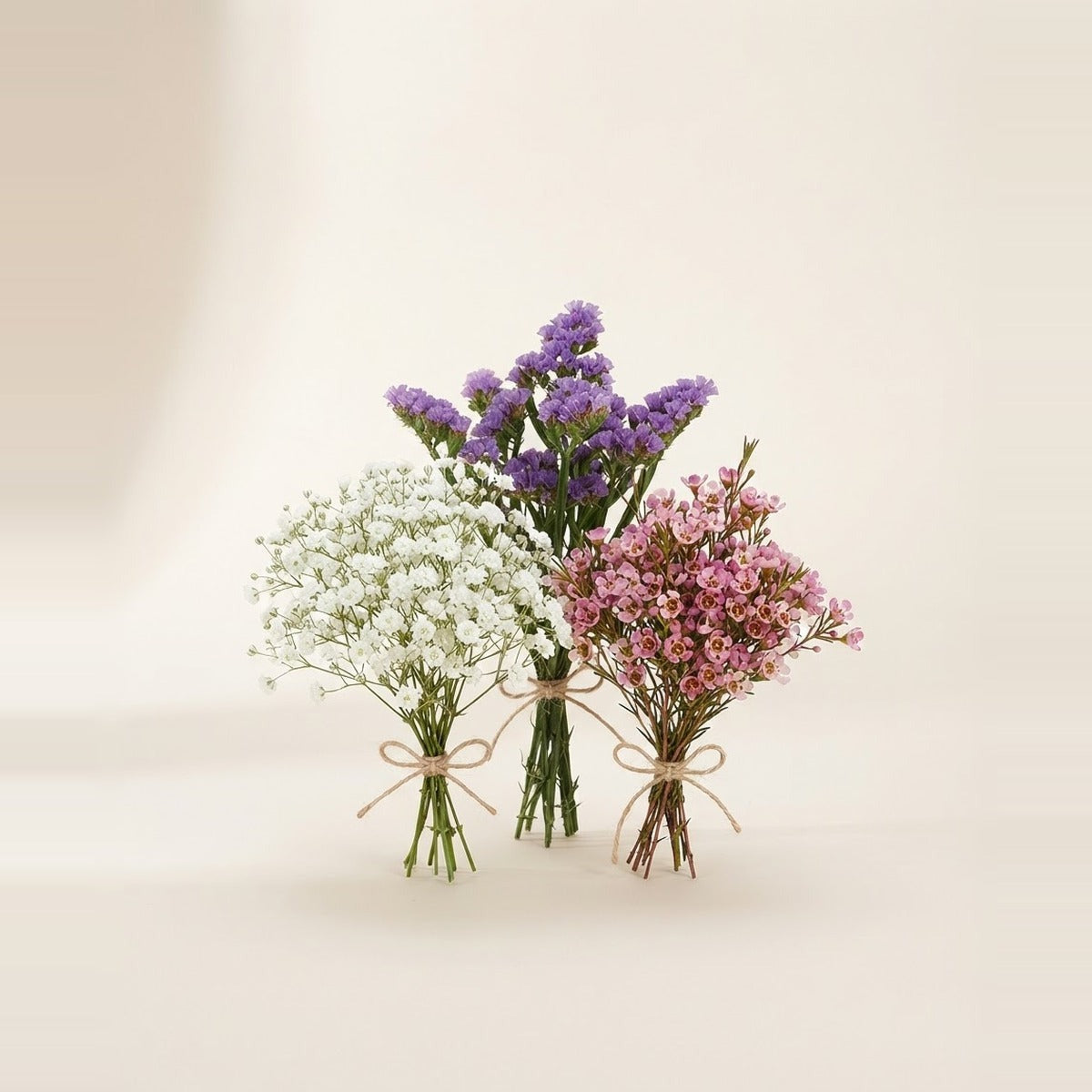 Filler Flowers — three bunches of small filler flowers - gypsophila, wax flower and statice