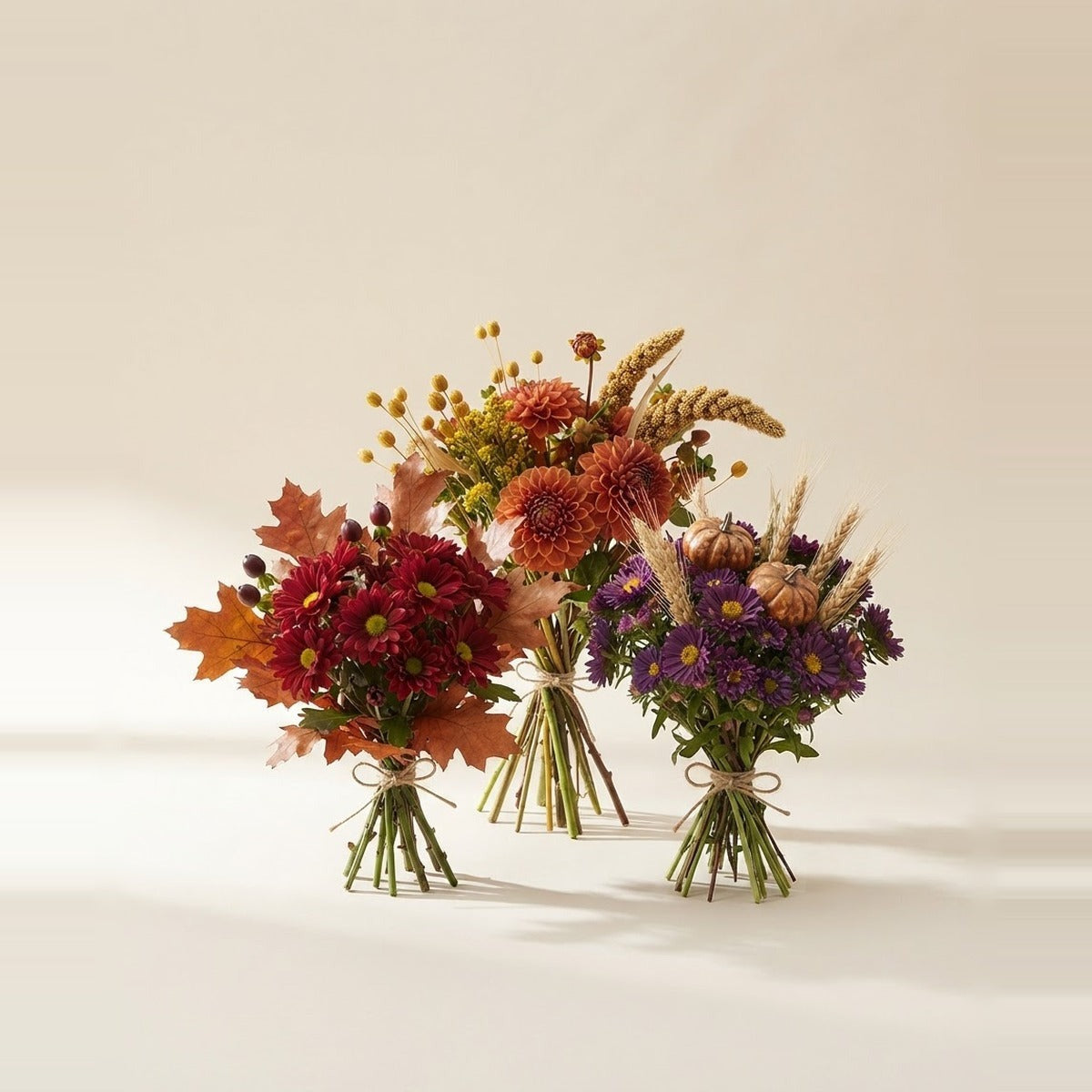 Seasonal & Specialty Flowers — three seasonal flower bunches in warm autumn colours