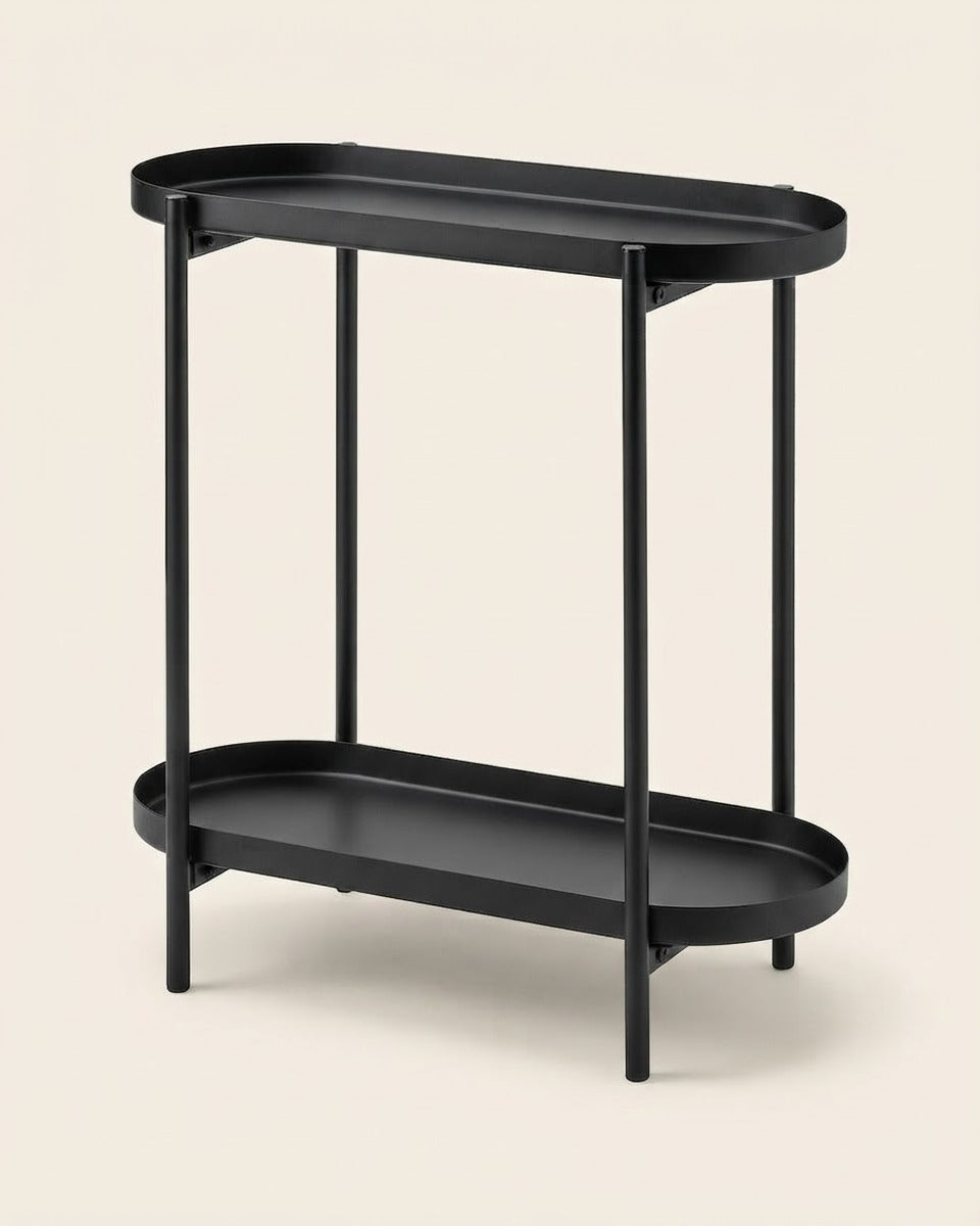Black Metal Plant Table, Two Tiers — 56 cm