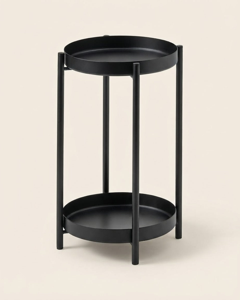 Black Metal Plant Stand, Two Tiers — 35 cm