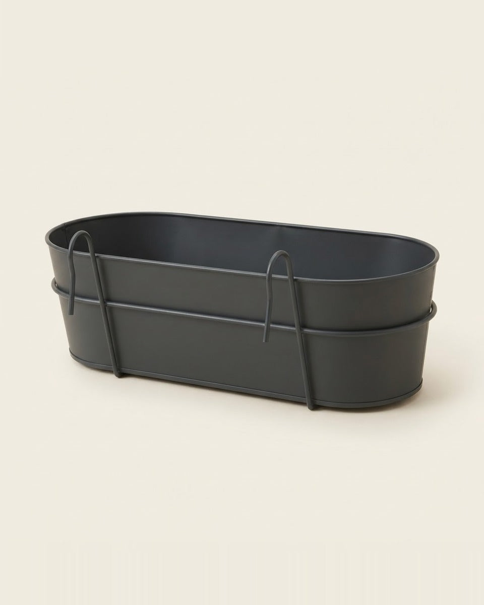 Galvanised Steel Flower Box with Railing Holder, Anthracite, 56 x 20 cm