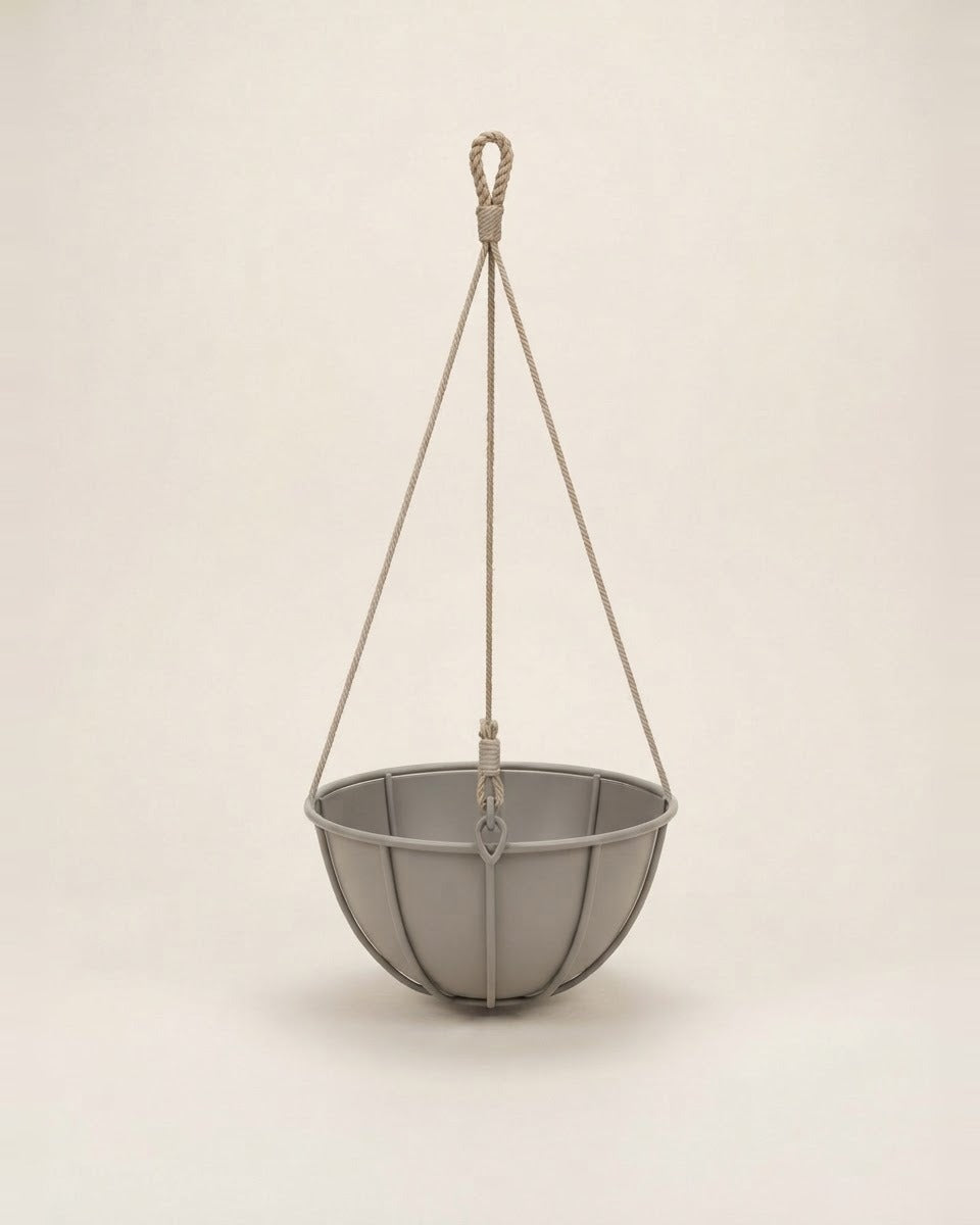 Powder-Coated Steel Hanging Planter, Light Grey-brown, 27 cm
