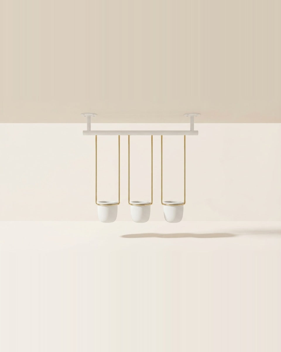 Umbra Triflora Hanging Planters and Rod, White/Brass حوض نبا