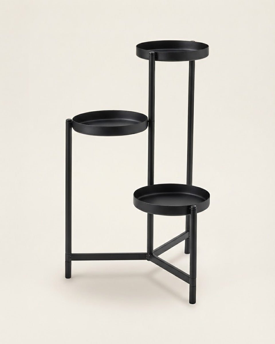 Black Metal Plant Stand, Three Tiers — 58 cm