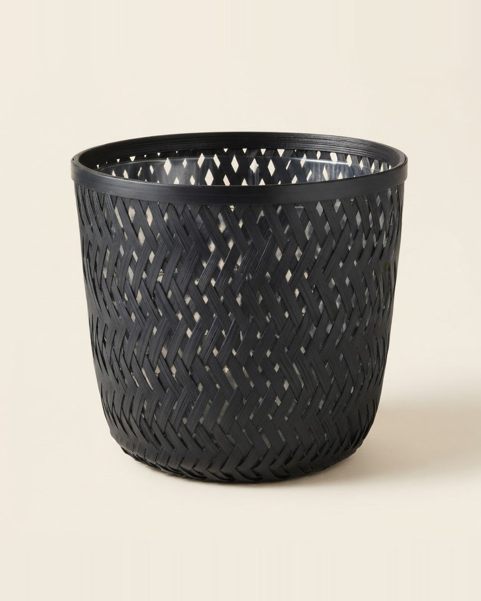 Bamboo Plant Pot, Black, 15 cm