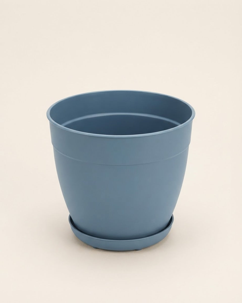 Round Plastic Planter with Saucer, Ocean Blue 12 in.