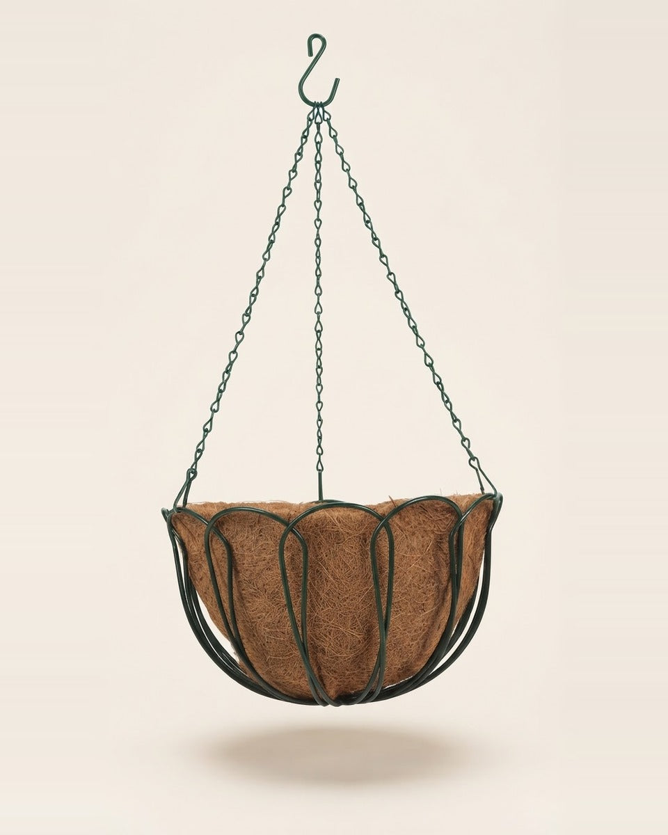 Steel Hanging Basket with Coco Liner, Green