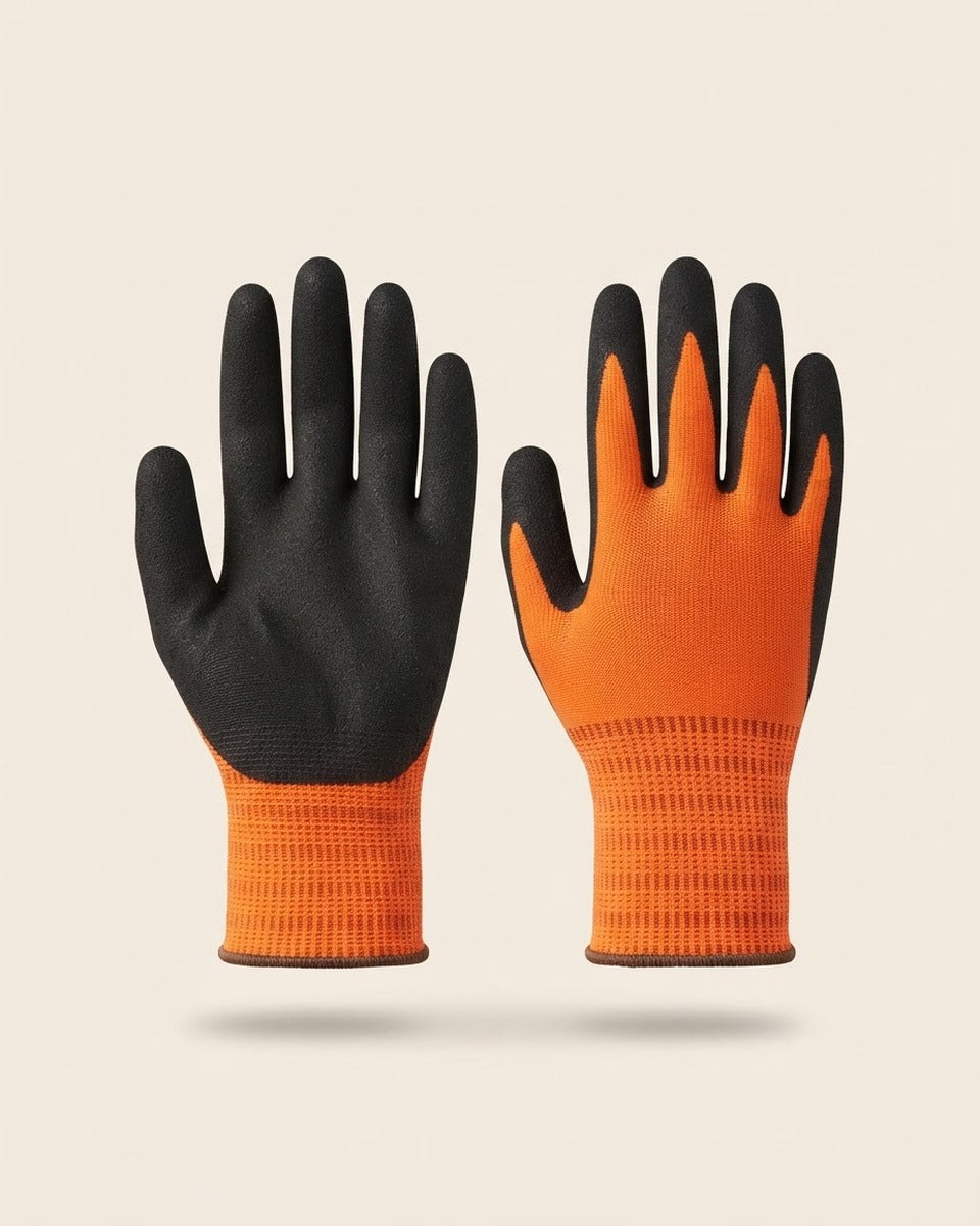 Double Coated Nitrile Gloves, Orange — Large