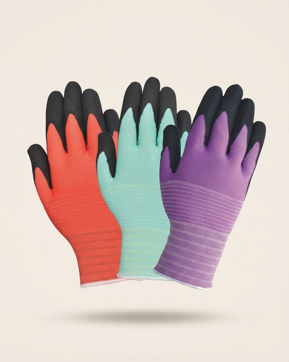 Gardening Gloves, Assorted Colours — Medium, 3 Pairs