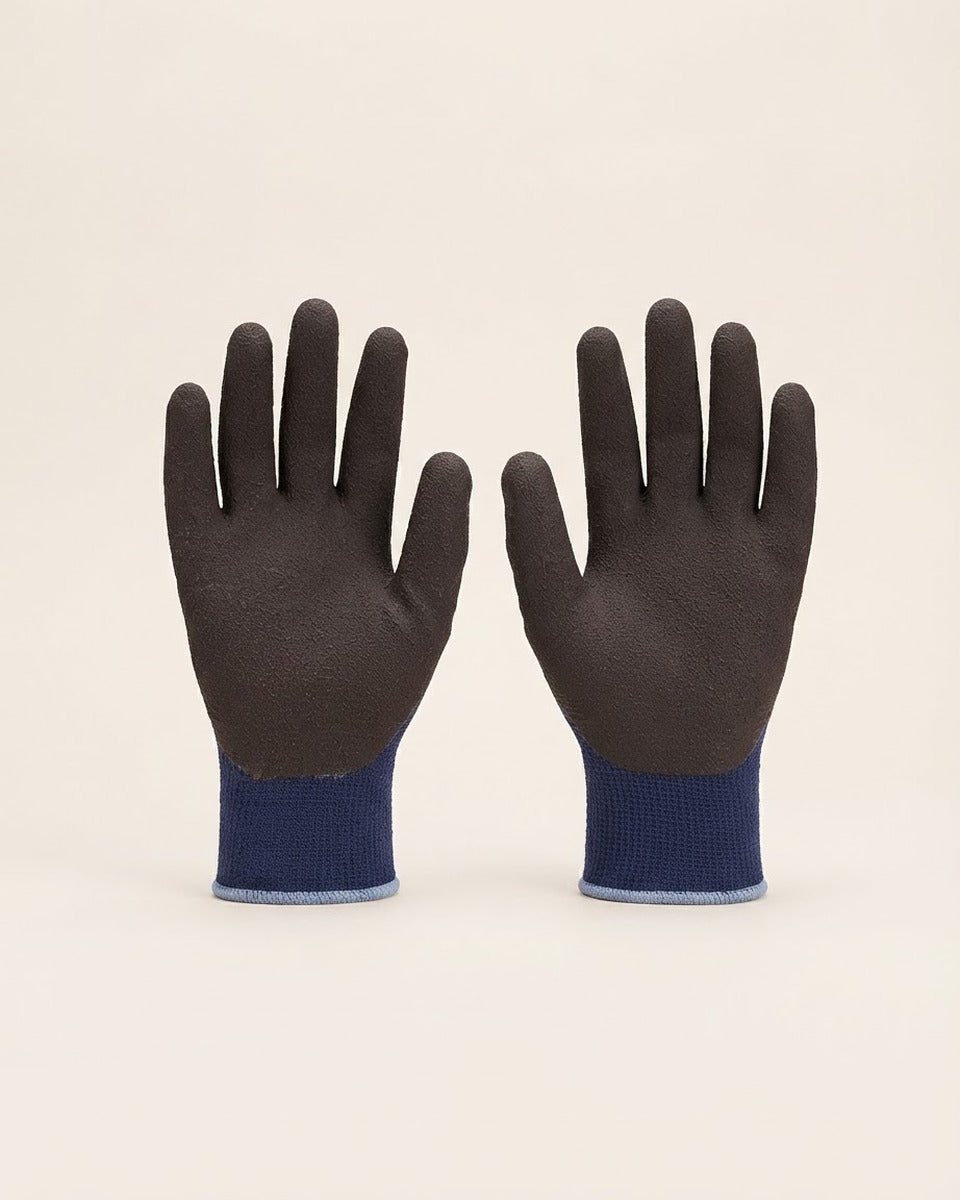 Palm-Dipped Thermal Work Gloves, Black and Blue — Medium
