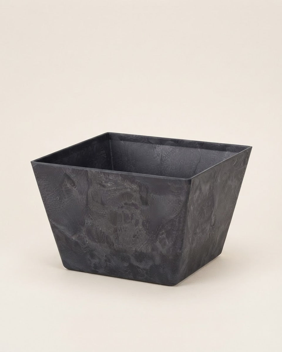 Low Square Resin Planter, Black 12 in.