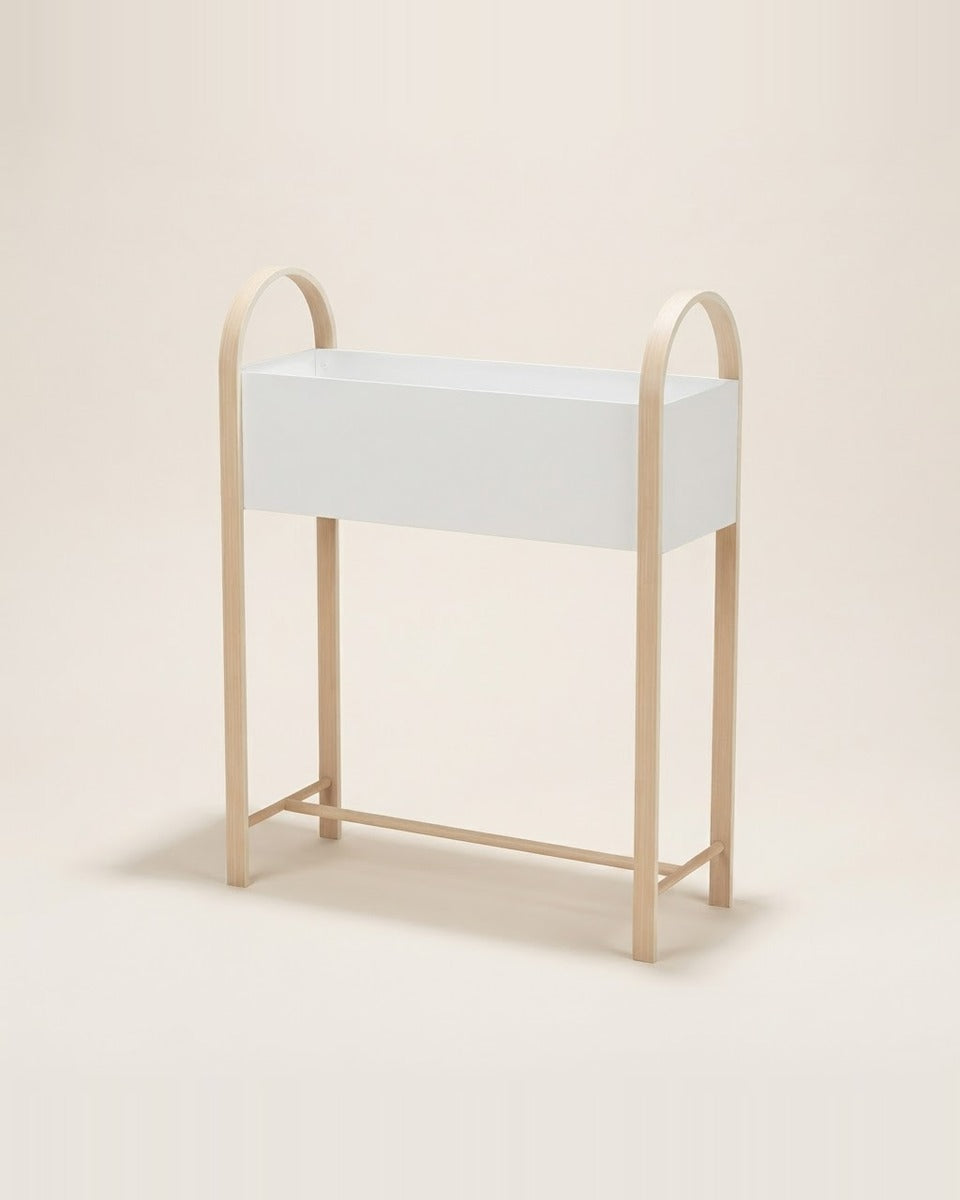 Storage Planter Stand, White and Natural