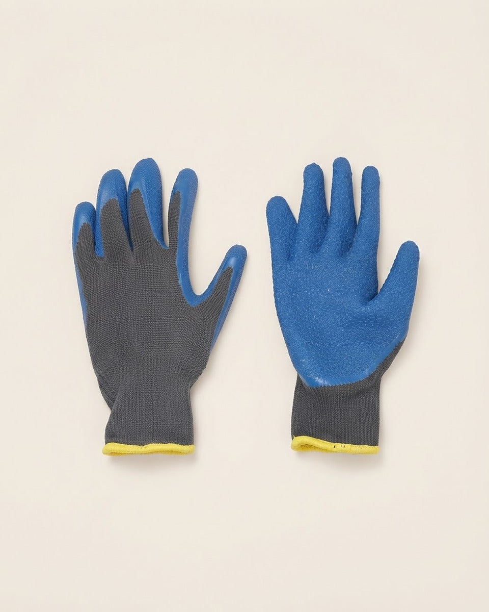 Latex Coated Work Gloves, Blue and Grey — Medium