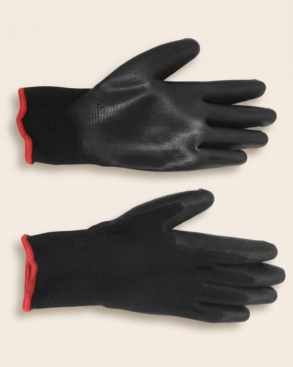 Polyurethane Coated Work Gloves, Black — Large