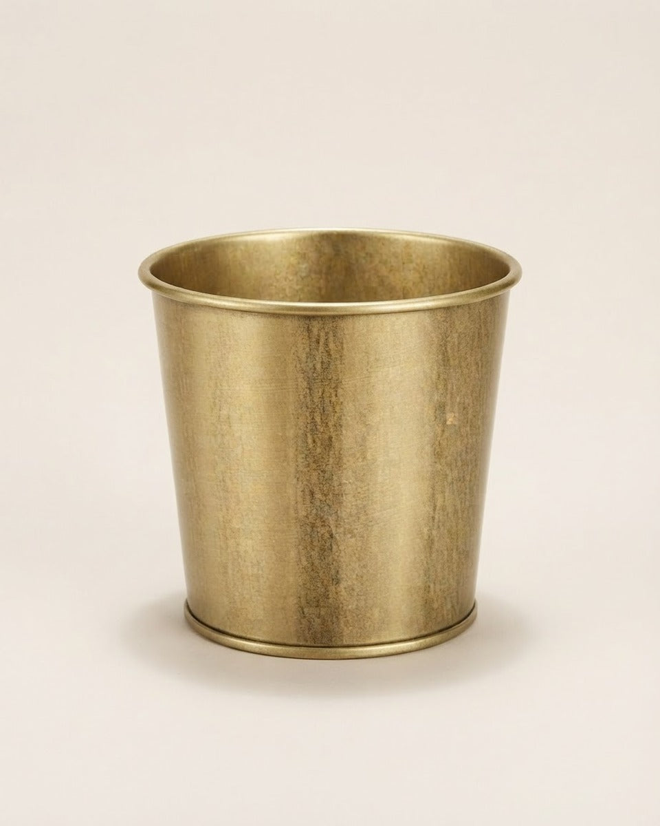 Galvanised Steel Plant Pot, Brass, 9 cm