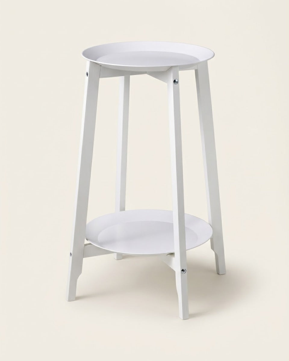 White Metal Plant Stand with Shelf — 71 cm