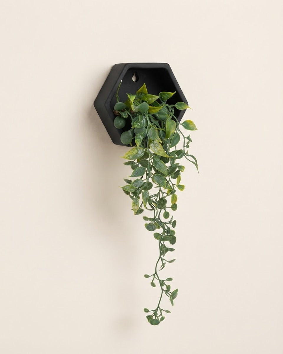 Artificial Hanging Plant in Black Ceramic Pot, 14 cm