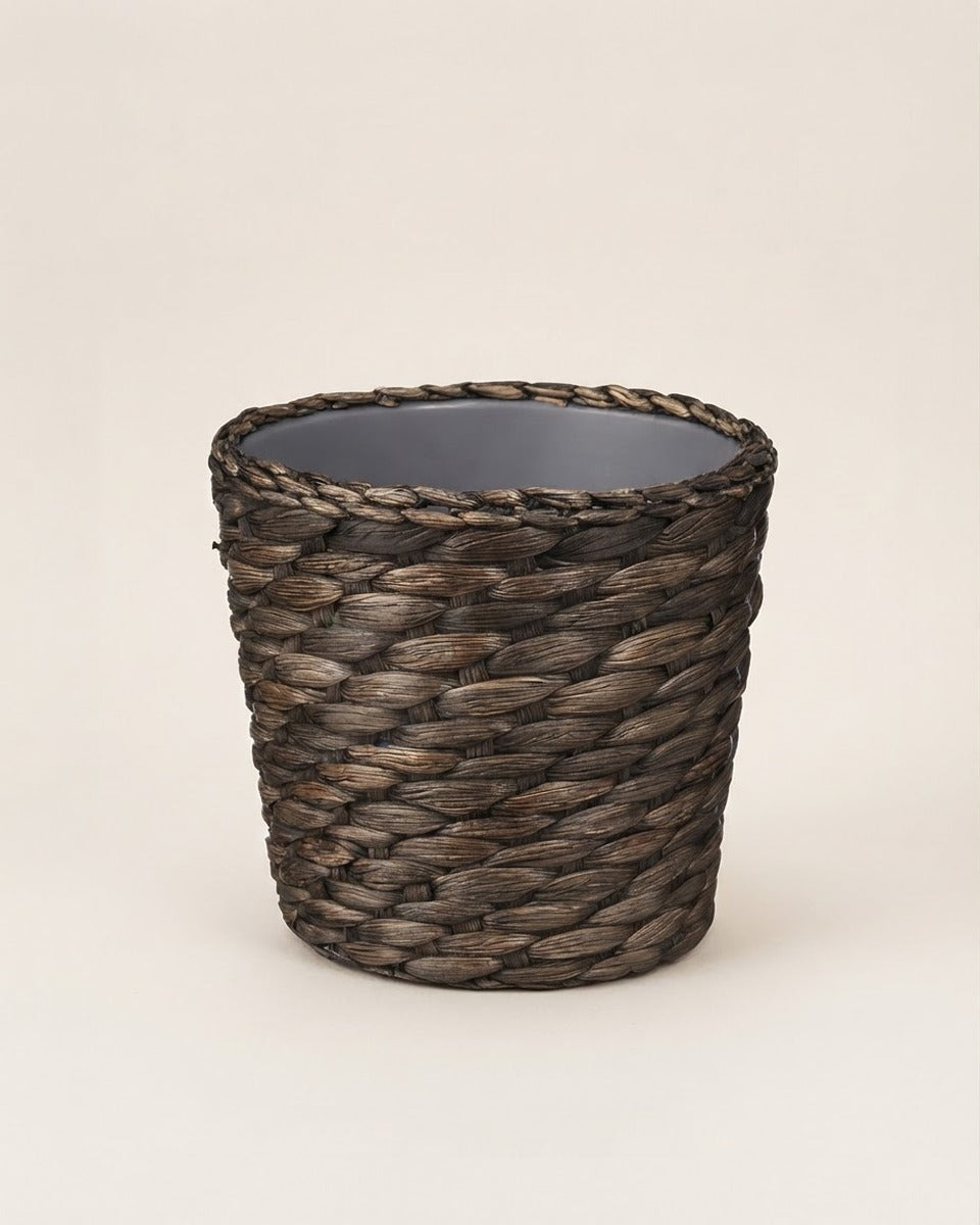 Woven Water Hyacinth Plant Pot, Grey, 12 cm