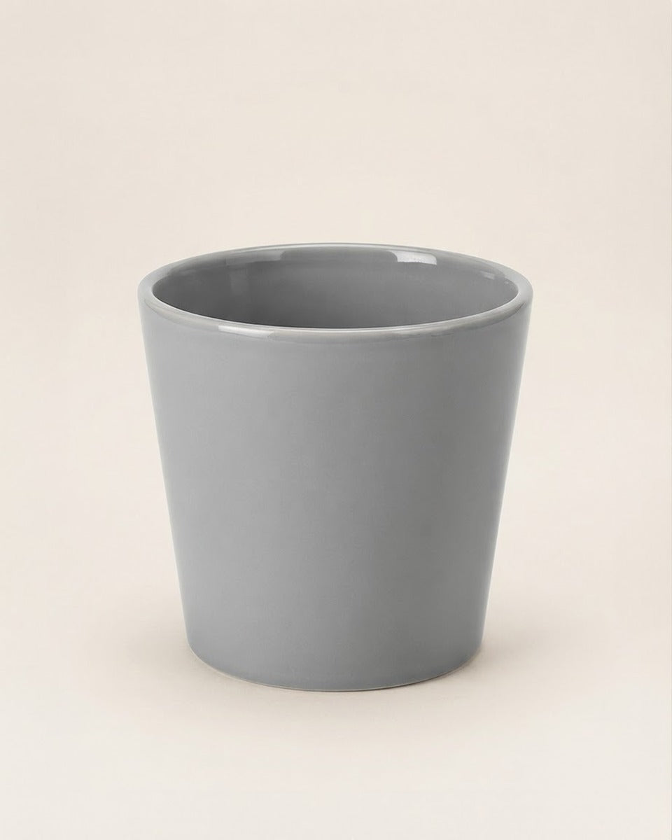 Glazed Stoneware Plant Pot, Grey, 9 cm