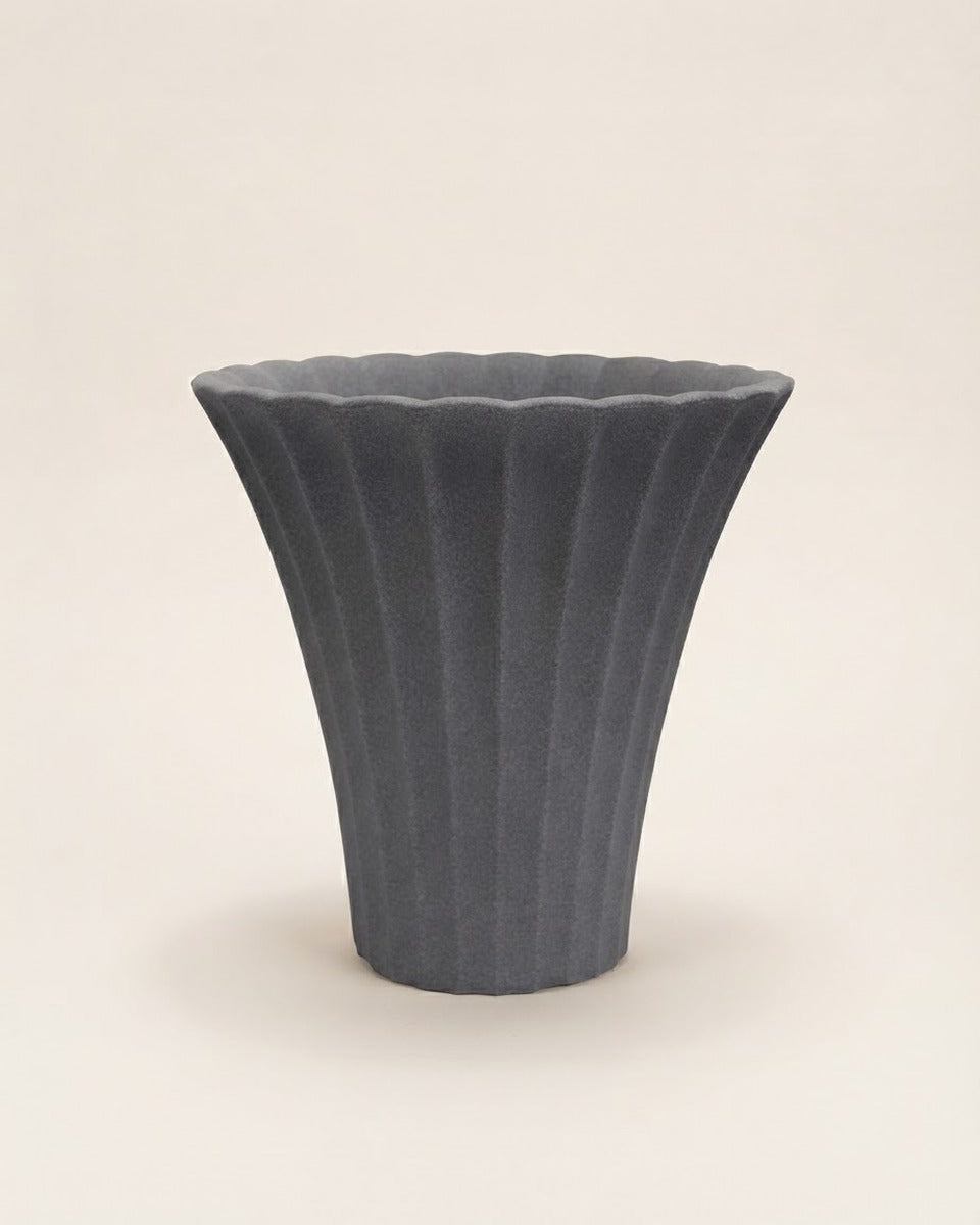 Ribbed Flared Planter, 40 × 42 cm — Grey