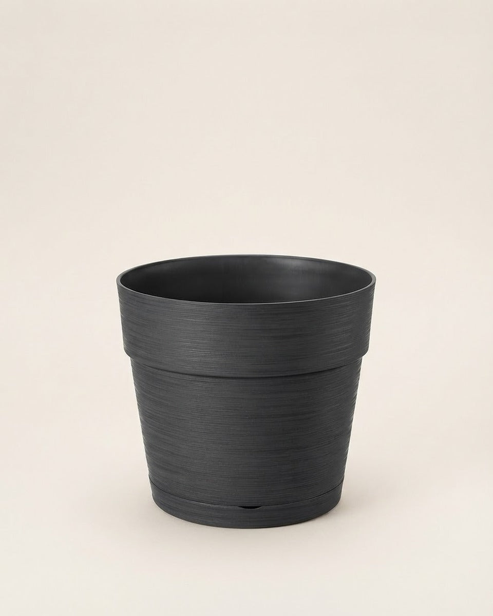 Ribbed Round Planter, 15 in — Black