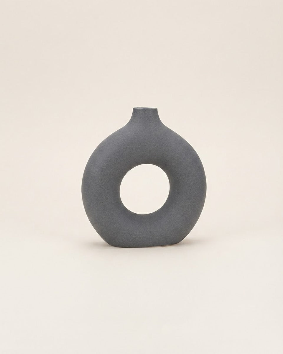 Dark Grey Ceramic Donut Vase, 19.5 cm
