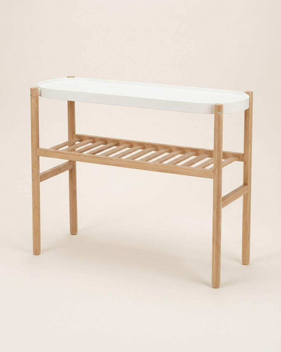 Bamboo Plant Bench with White Top — 70 cm