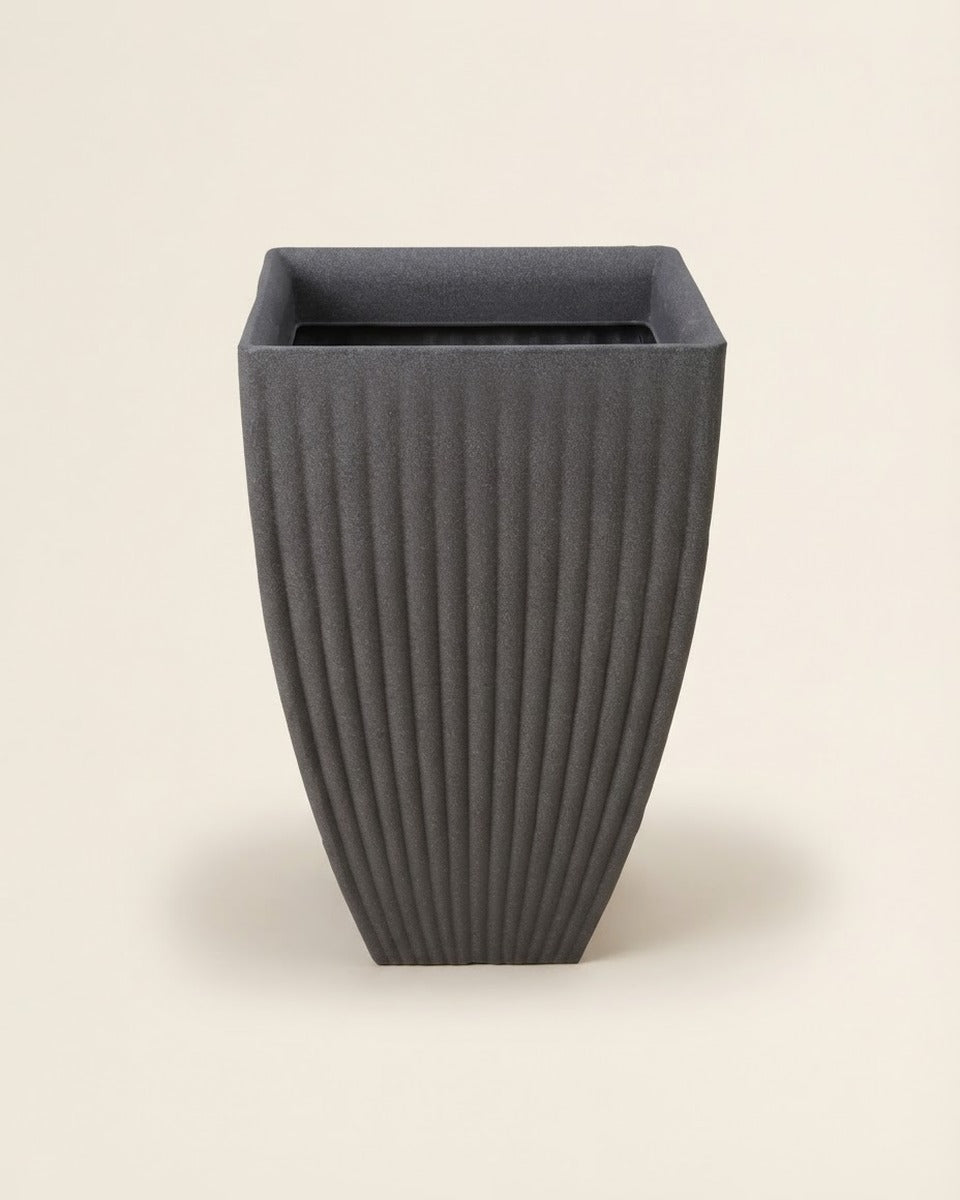 Ribbed Tapered Flower Pot 40 × 40 × 60 cm — Grey