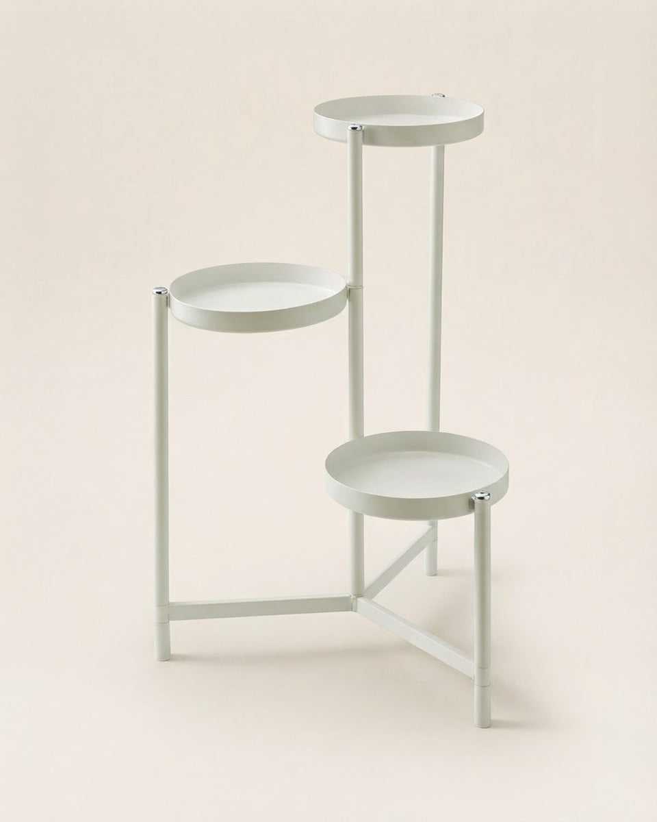 Off-White Metal Plant Stand, Three Tiers — 58 cm