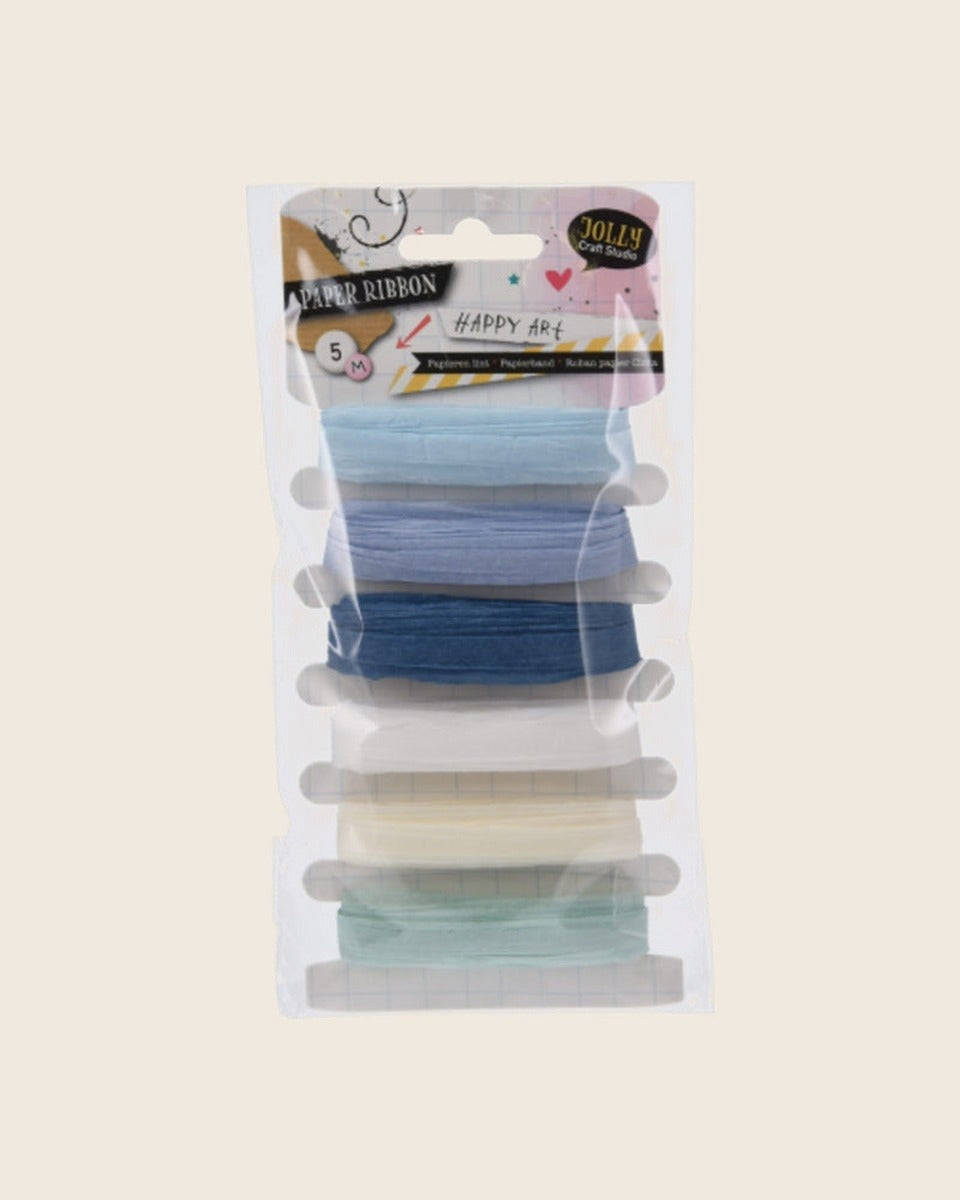 Paper Ribbon Set, 6 Rolls × 5 m — Blues & Mint