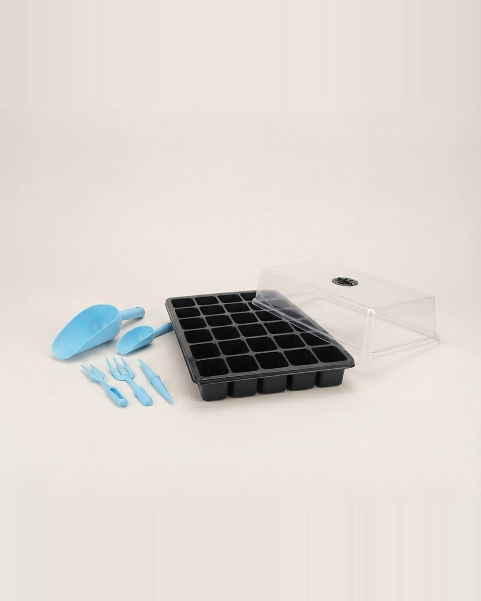 Seedling Tray 24 Cells 3 Pieces with Lid and Mini Tool Set صينية تشتيل 24 عين 3 قطع مع غطاء مع طقم تشتيل صغير