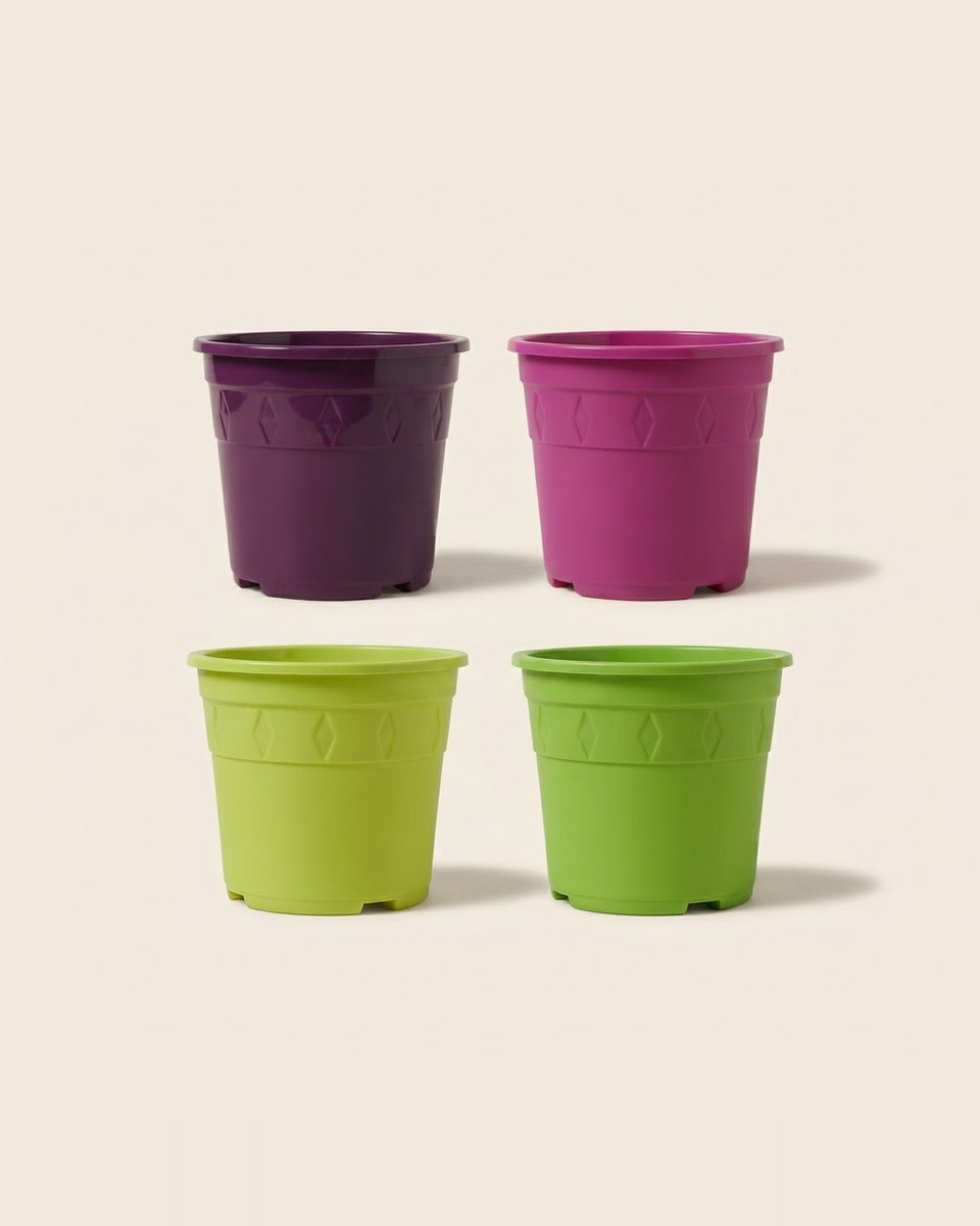 Coloured Plastic Pots 14 cm Set of 4 مجموعة أصص ملونة 14 سم عدد 4