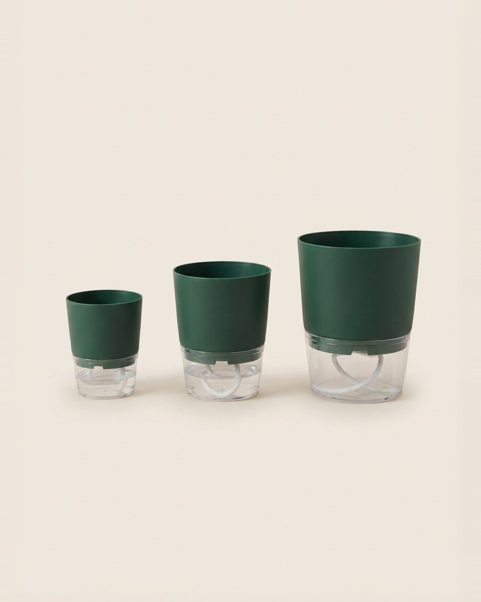 Self-Watering Plastic Pot Set 9, 12 and 15 cm طقم اصيص بلاستيك سقي ذاتي 9 .12 .15 سم