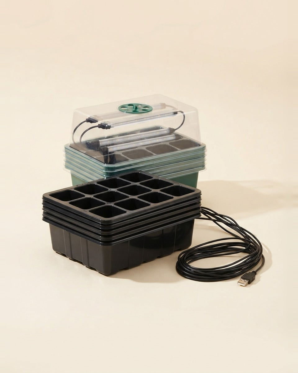 Seedling Trays 12 Cells 5 Pieces with Grow Light صواني تشتيل 12 عين (عدد 5) مع اضاءة