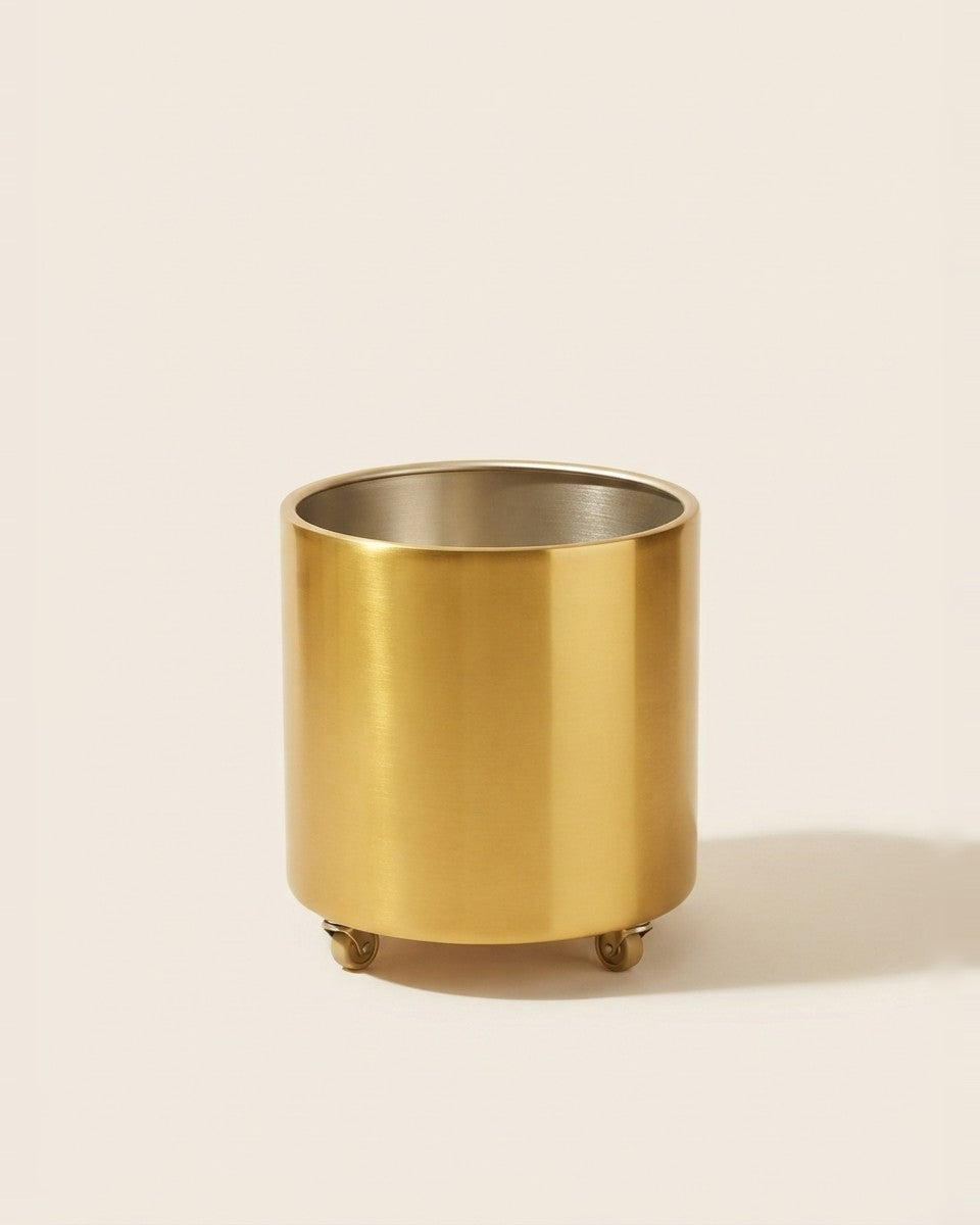 Aluminium Pot Gold 35Cm (with Wheels) حوض نباتات