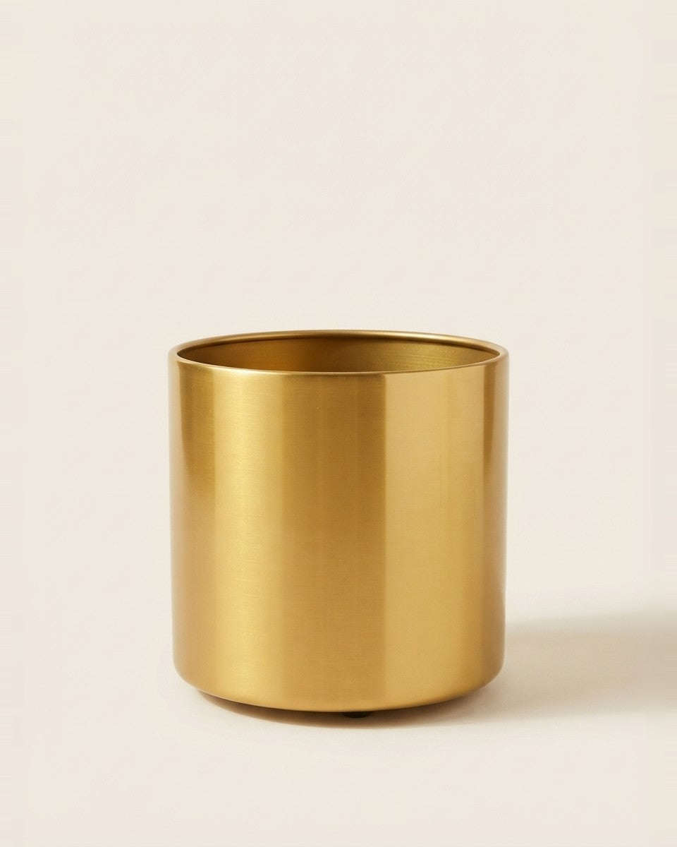 Aluminium Pot Gold with Wheels 40Cm حوض نباتات