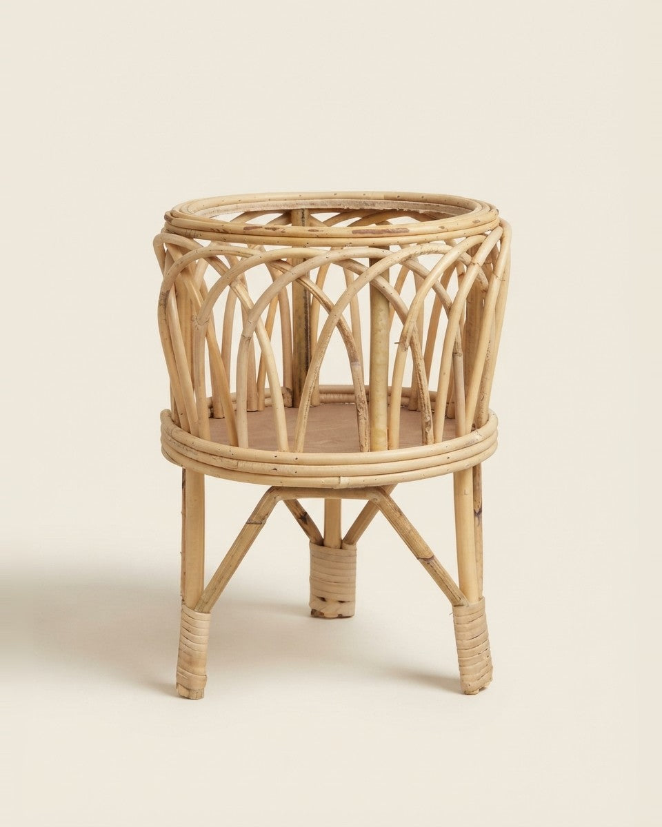 Carmen Rattan Pot, Beige, D. 27 x H. 39 cm حوض نباتات