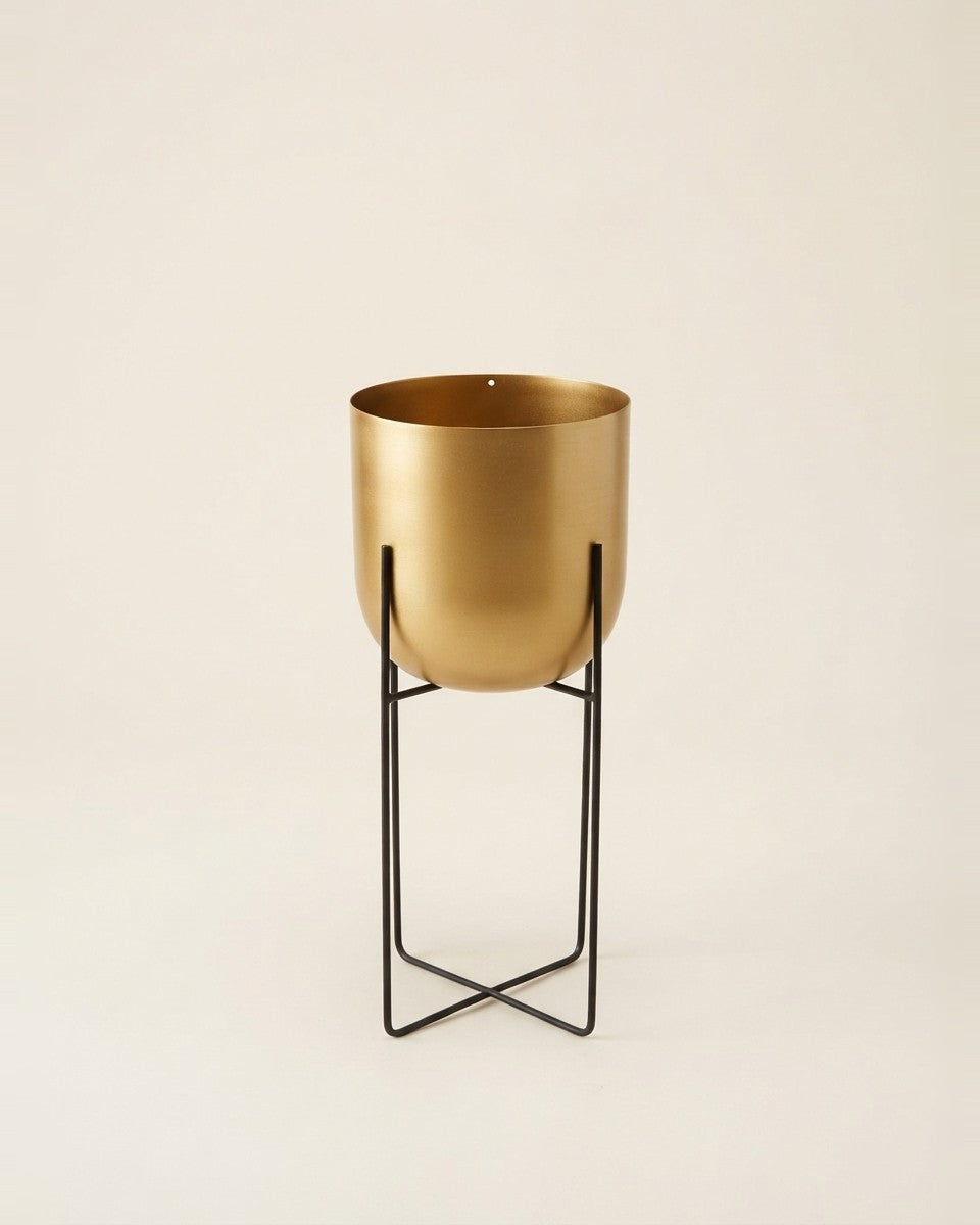Gold Metal Pot with Stand - D 16 / H 41.9 cm حوض نباتات