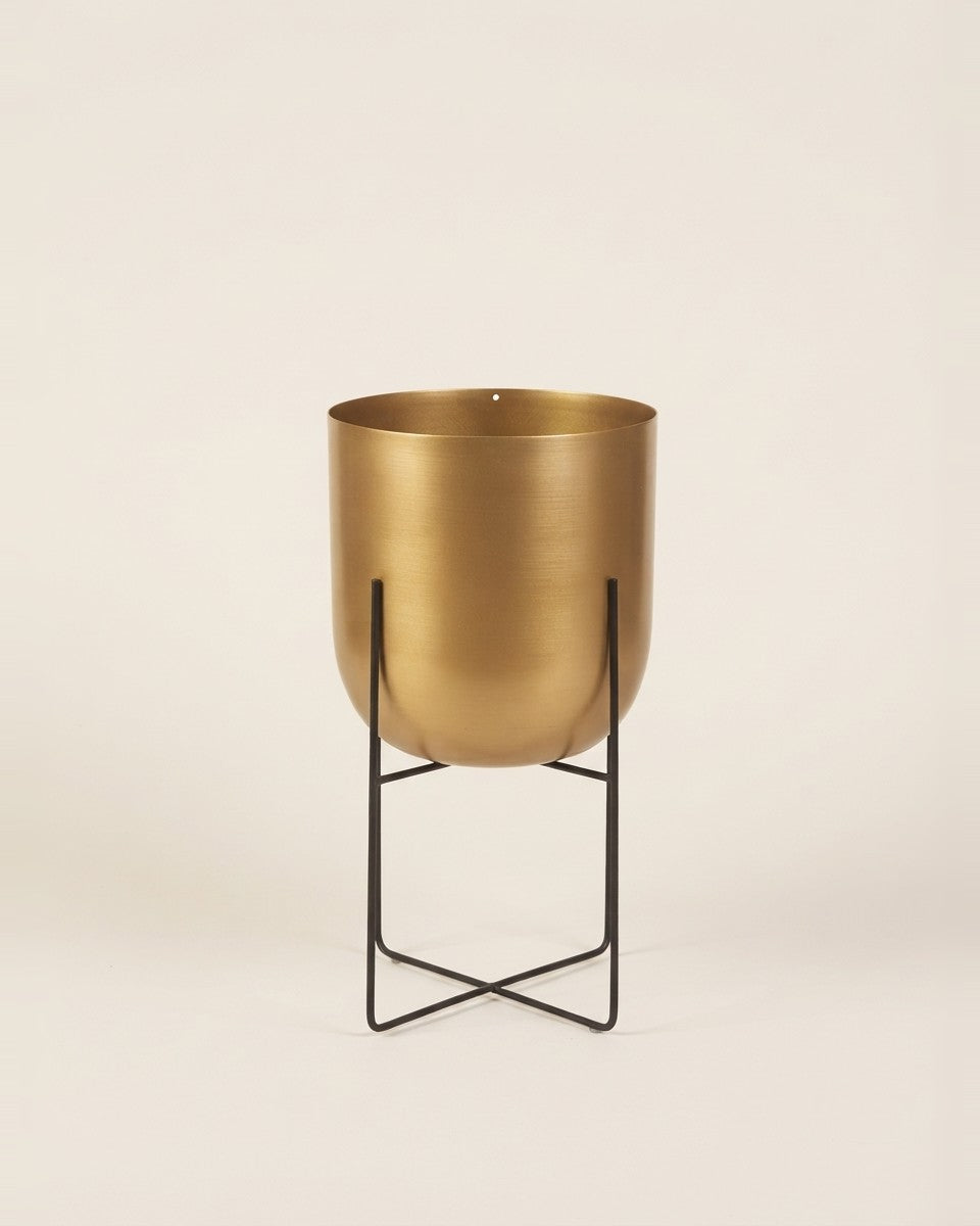 Gold Metal Pot with Stand - D.18.5 / H 58.2 cm حوض نباتات