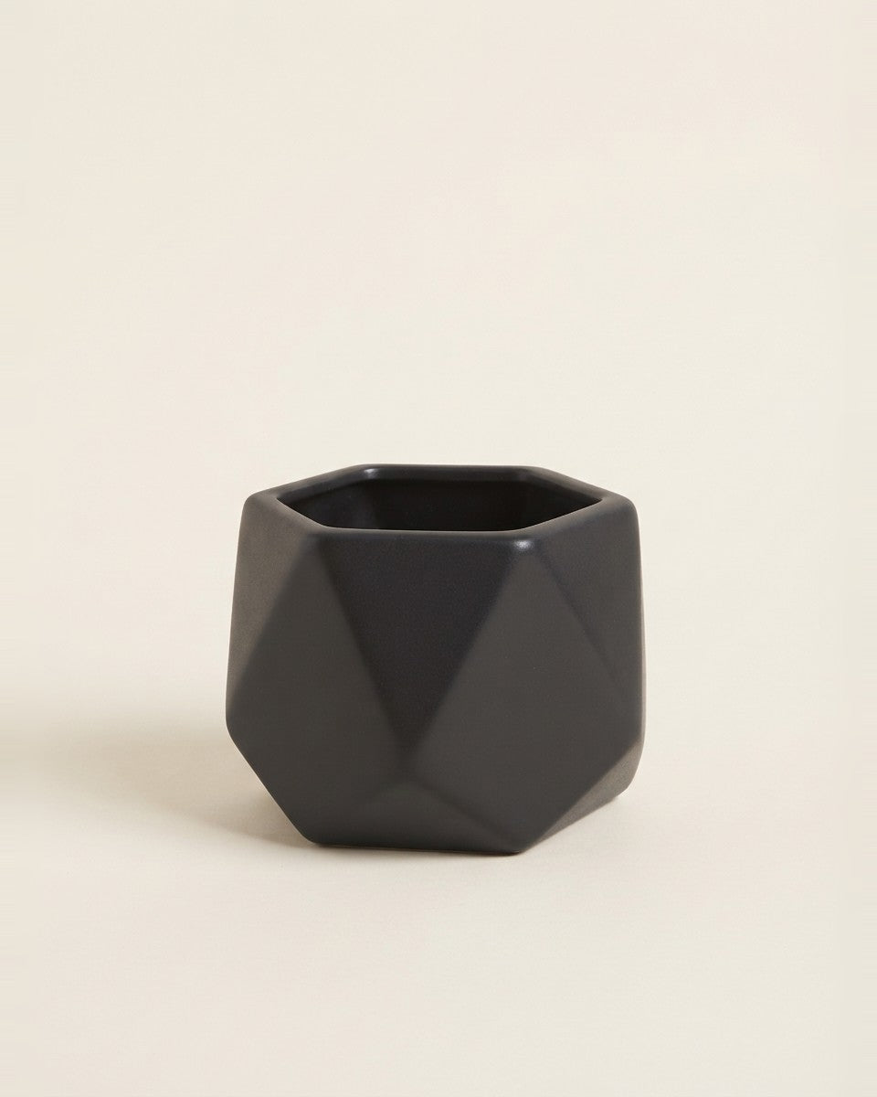 Black Hexagon Ceramic Pot - Planter حوض نباتات