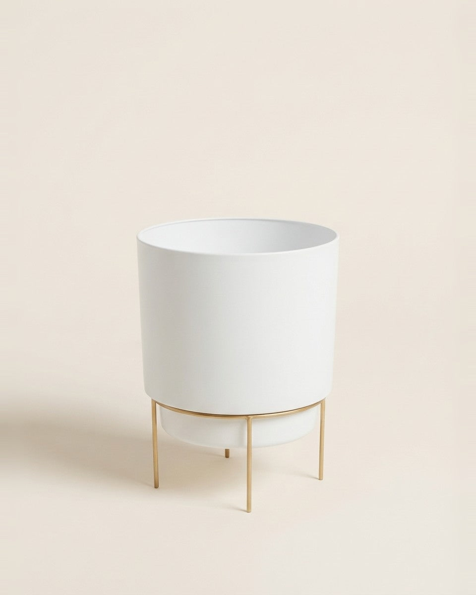 Hopson 8 In. H X 6 In. W X 6 In. D Metal/Plastic Planter With Stand Casper White حوض نباتات