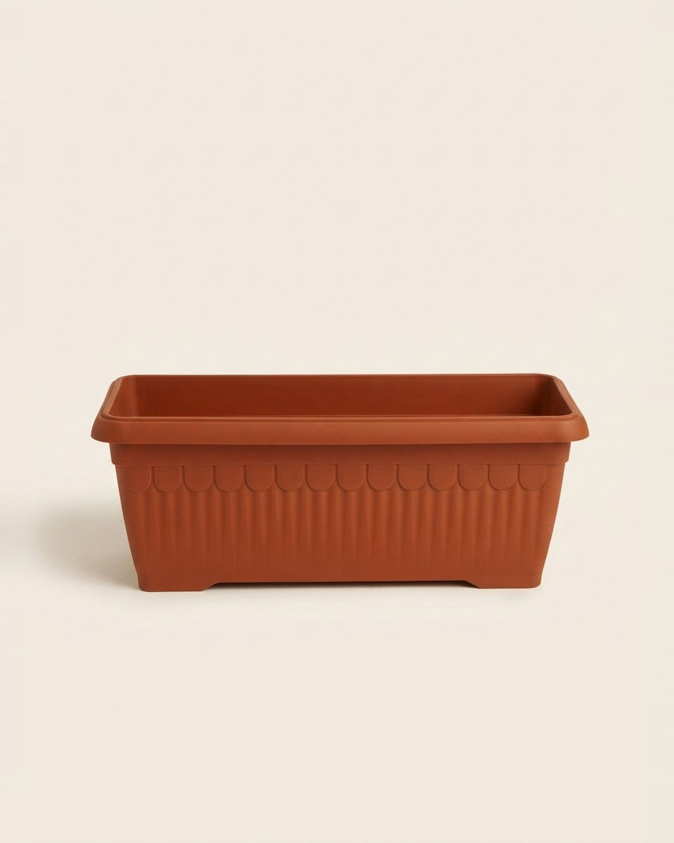 Brown Rectangle Plant Pot With Plate حوض نباتات