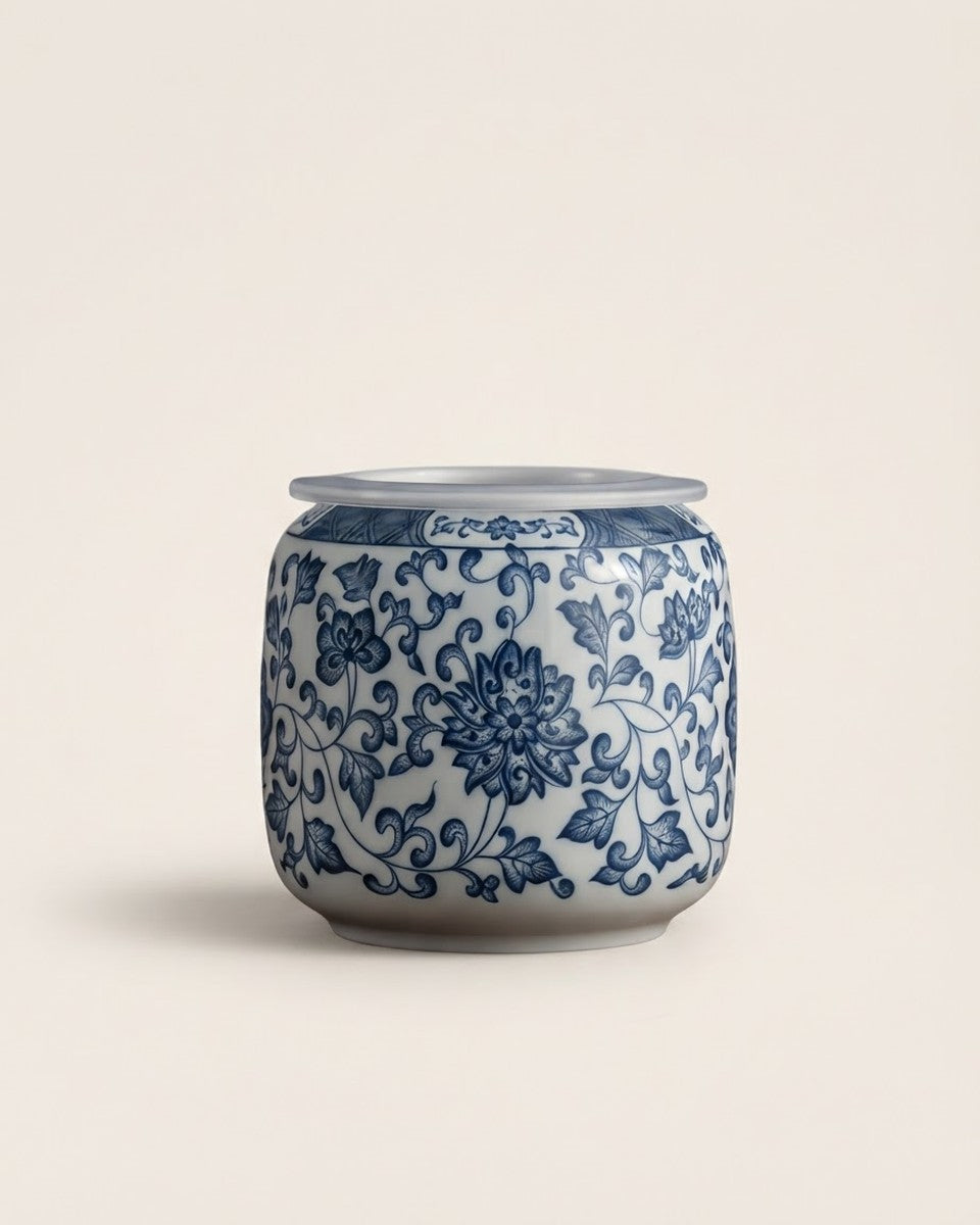 Ceramic hydroponic planter, blue and white حوض زراعة مائية سيراميك