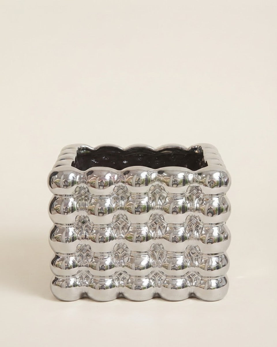 Ceramic Sqaure Silver Pot