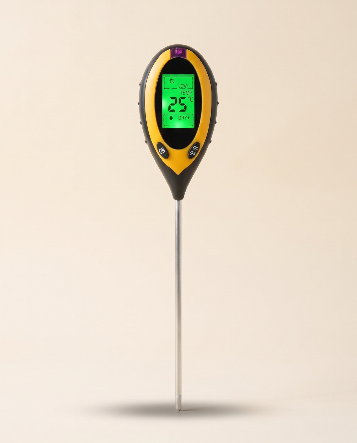 4-in-1 soil tester with backlit display and probe