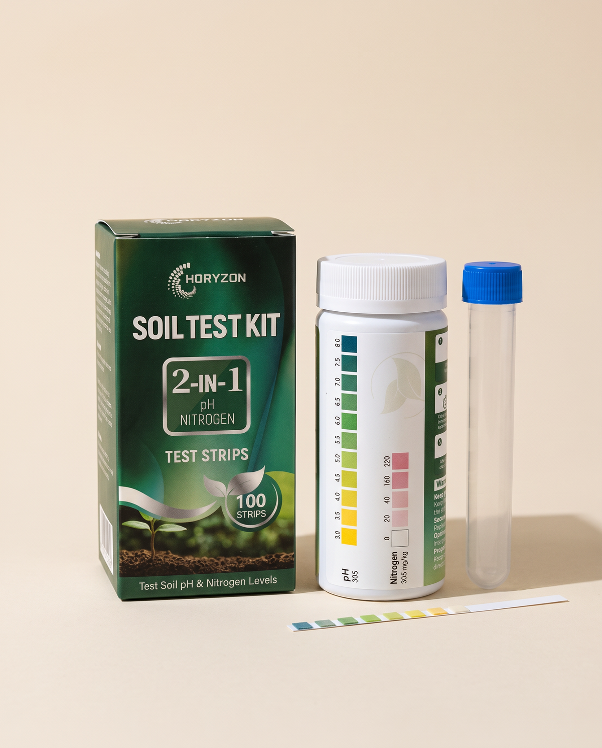 2-in-1 soil test kit carton with test tube and strip