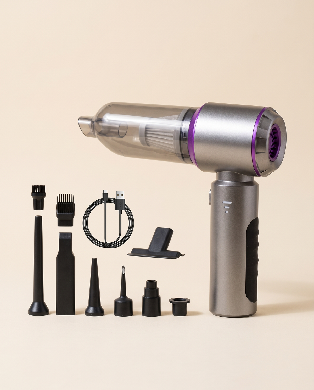 Cordless handheld blower and vacuum with nozzle attachments
