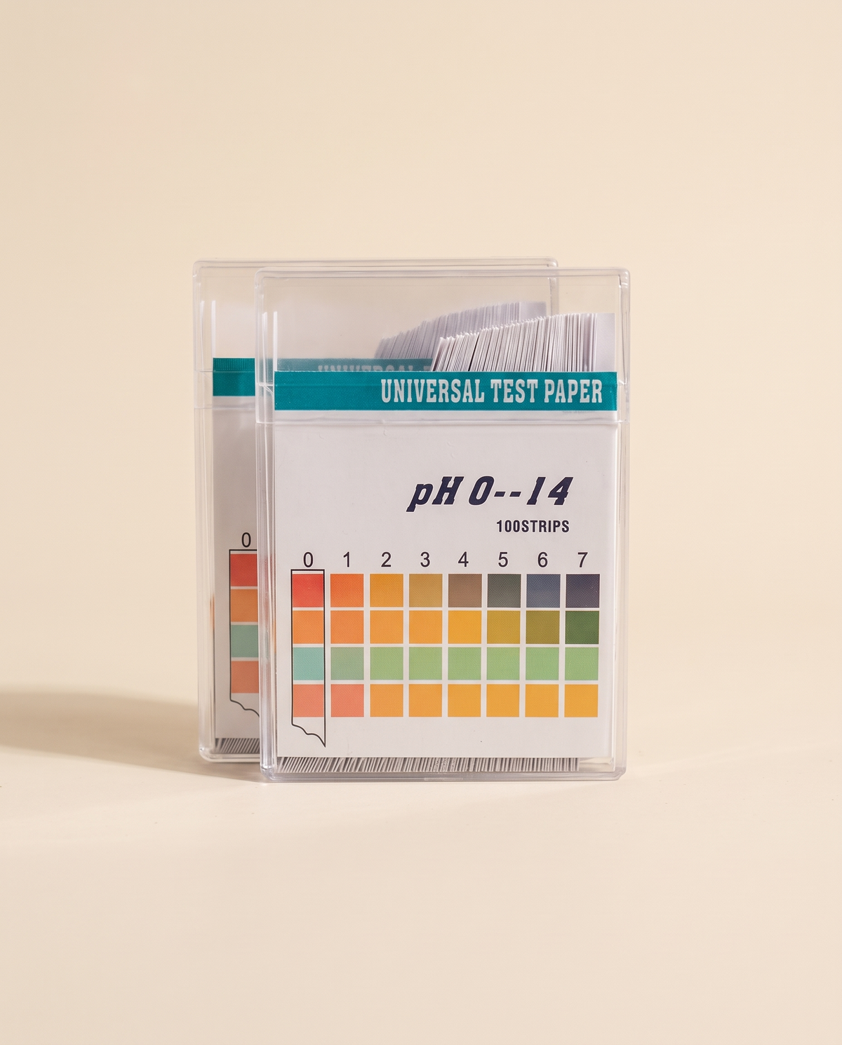 pH test paper strip pack with printed colour comparison chart