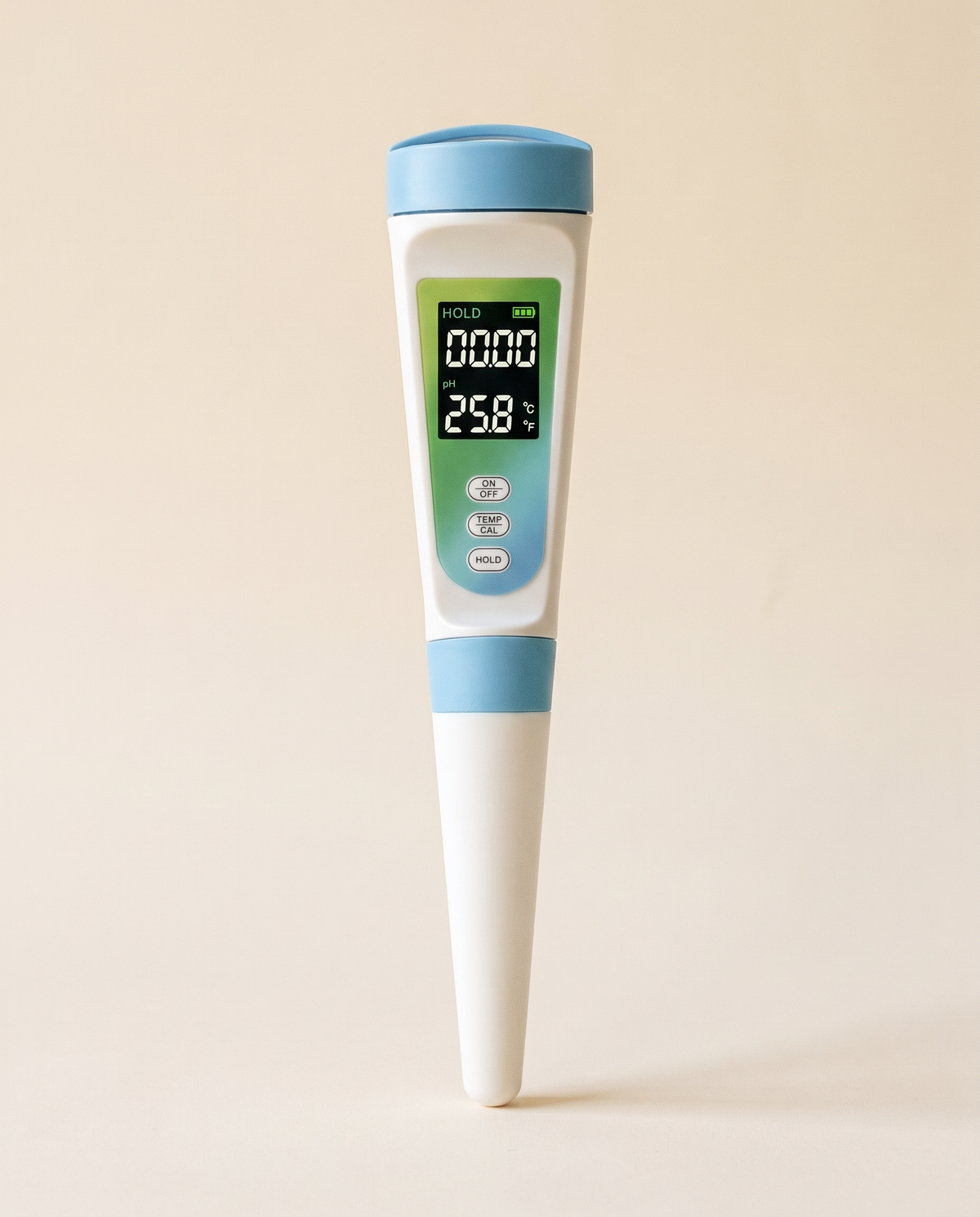 Semi-solid digital pH test pen with protective cover fitted